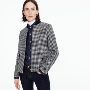 J.‎ Crew Women's Black Houndstooth Bomber Jacket Size S Blazer Full Zip Wool